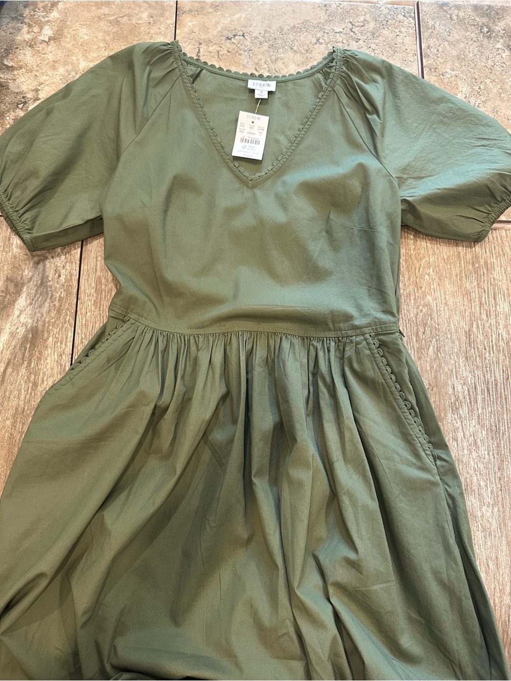 J. Crew Olive Green V-Neck Puff Sleeve Midi Dress - Picture 12 of 12